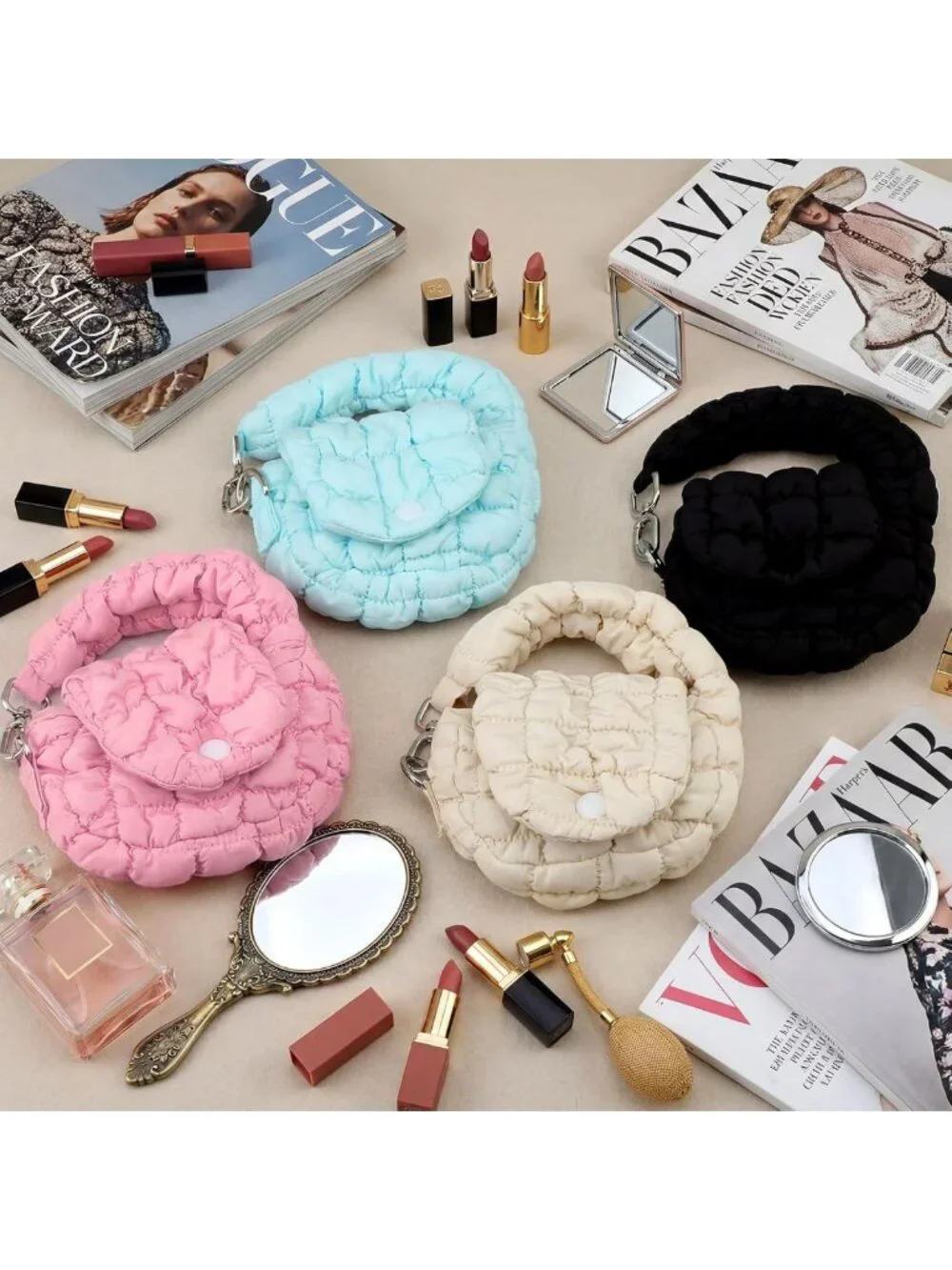 Mini Quilted Cloud Wristlet Bags - Cute Puffer Handbags Set for Girls & Women